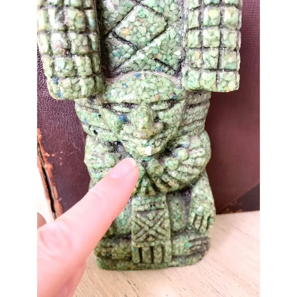 Vintage Mexican Crushed Malachite Aztec Style Figural Bookends Southwestern